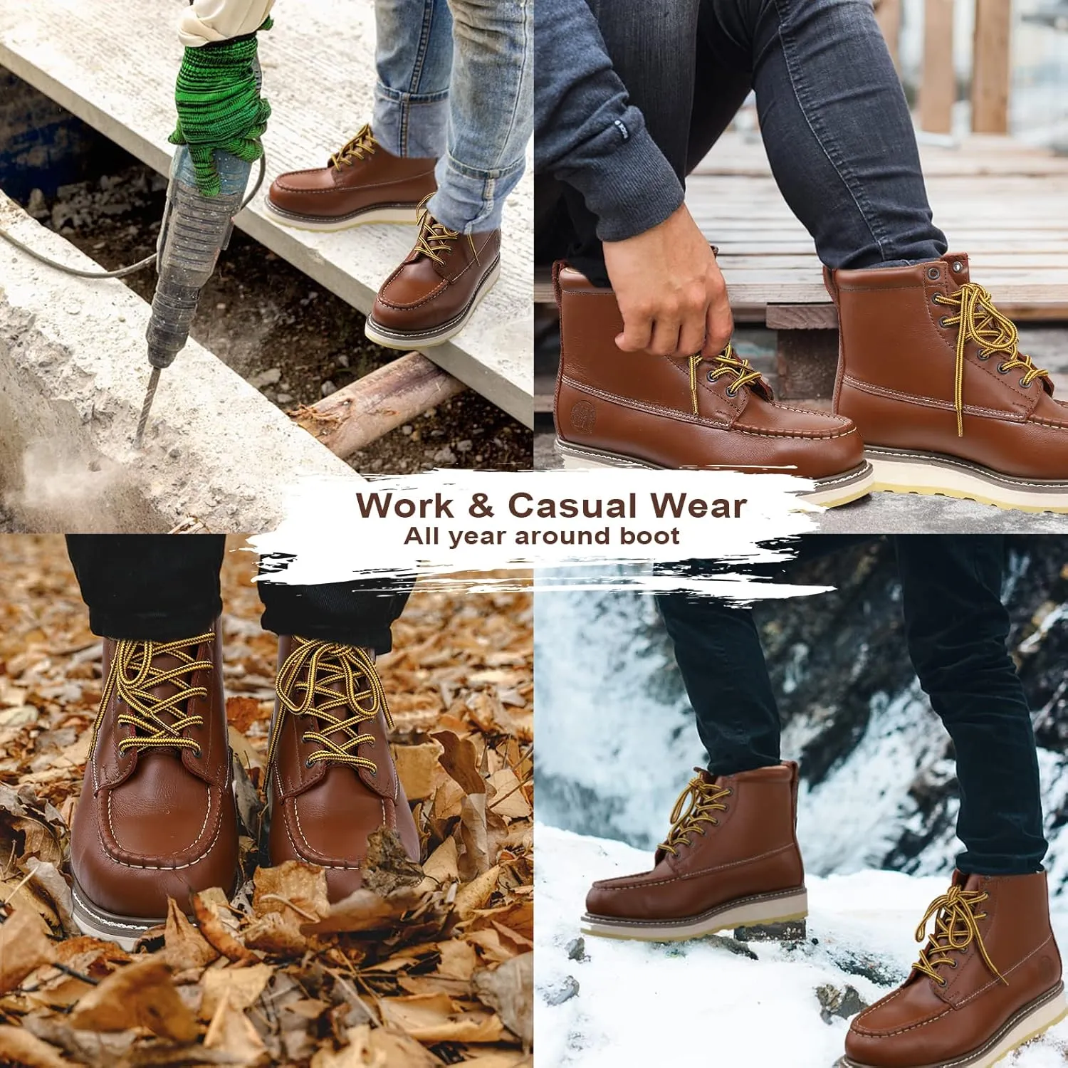 HANDPOINT Mens Steel Toe Classic 6 SureTrack Oil Resistant Waterproof Non-Slip Leather Durable Work Boots 84992