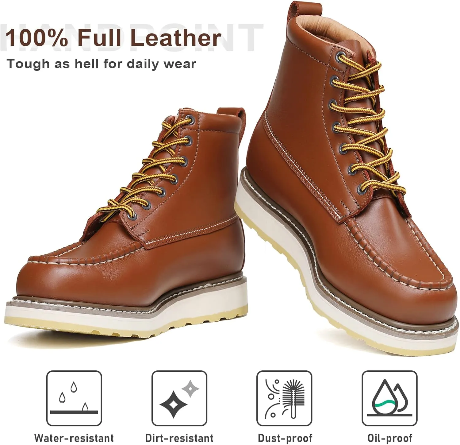 HANDPOINT Mens Steel Toe Classic 6 SureTrack Oil Resistant Waterproof Non-Slip Leather Durable Work Boots 84992