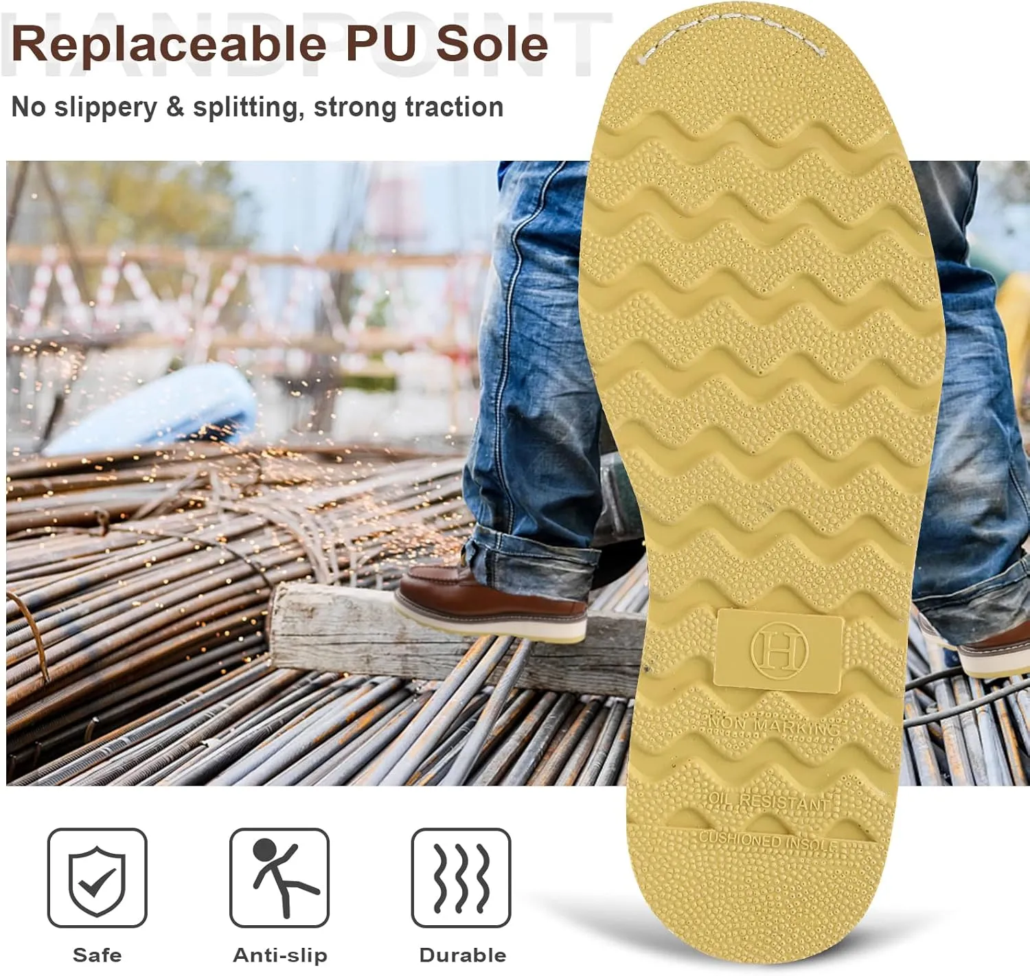 HANDPOINT Mens Steel Toe Classic 6 SureTrack Oil Resistant Waterproof Non-Slip Leather Durable Work Boots 84992