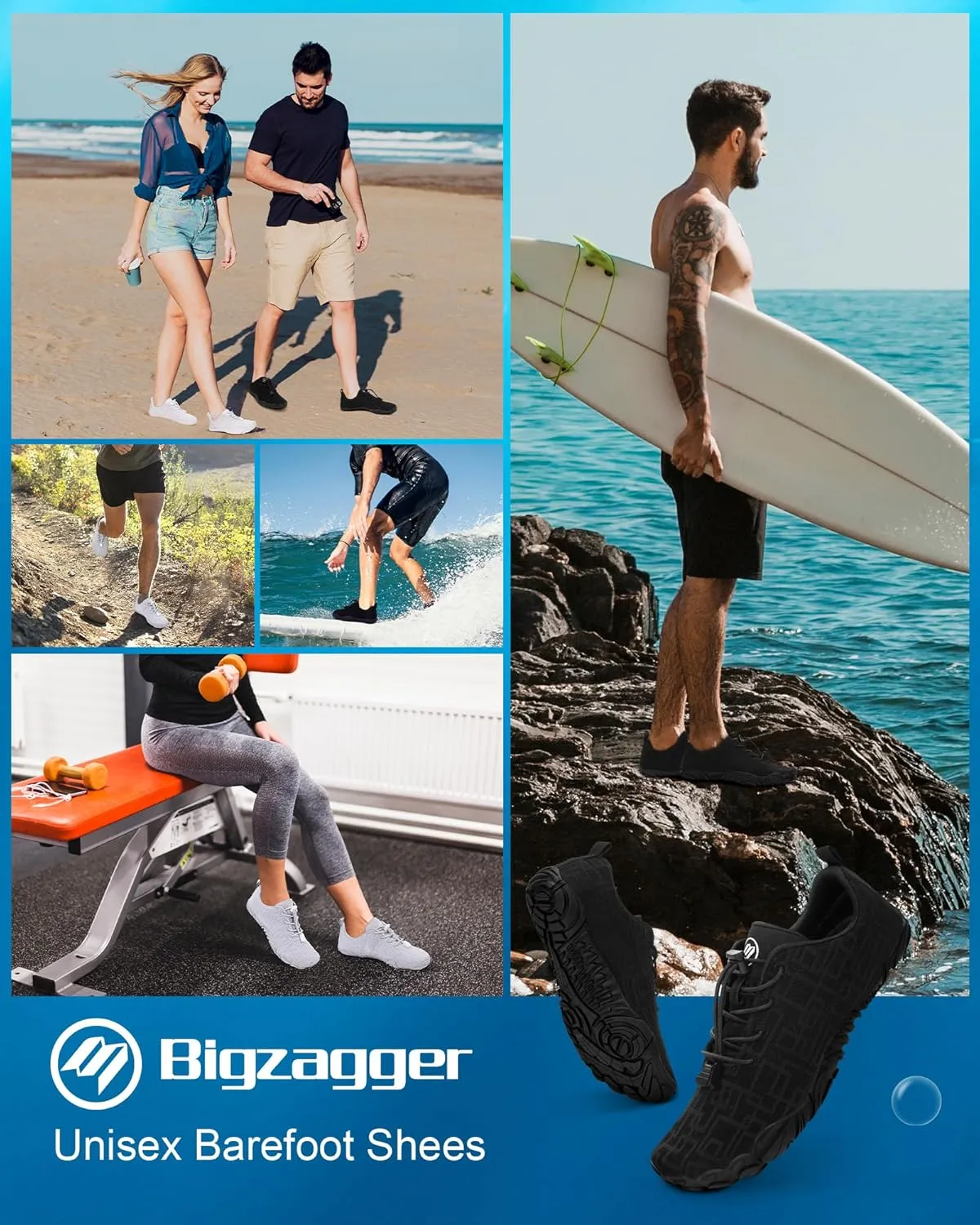 Hike Barefoot Shoes Womens Mens Footwear, Pro Water Shoe Women Men Barefoot Hiking Beach Grounding Shoes for Travel, Wide Toe Box Zero Drop Non-Slip Breathable Lightweight