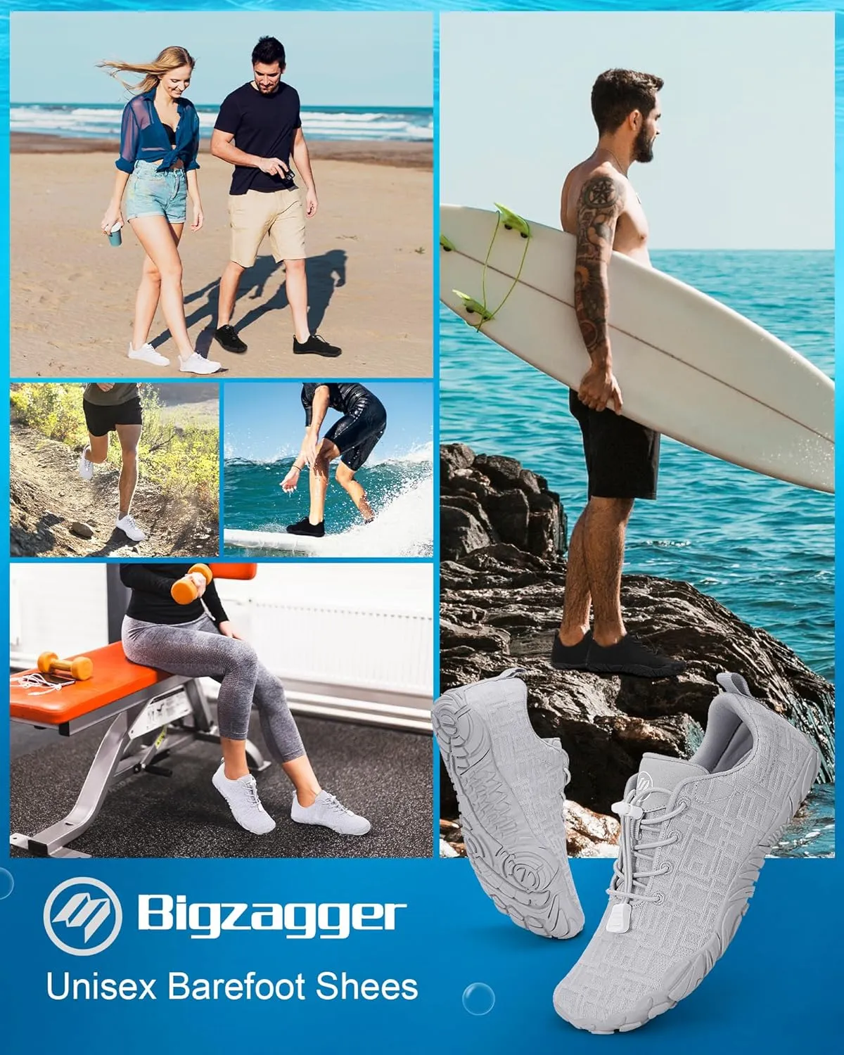 Hike Barefoot Shoes Womens Mens Footwear, Pro Water Shoe Women Men Barefoot Hiking Beach Grounding Shoes for Travel, Wide Toe Box Zero Drop Non-Slip Breathable Lightweight
