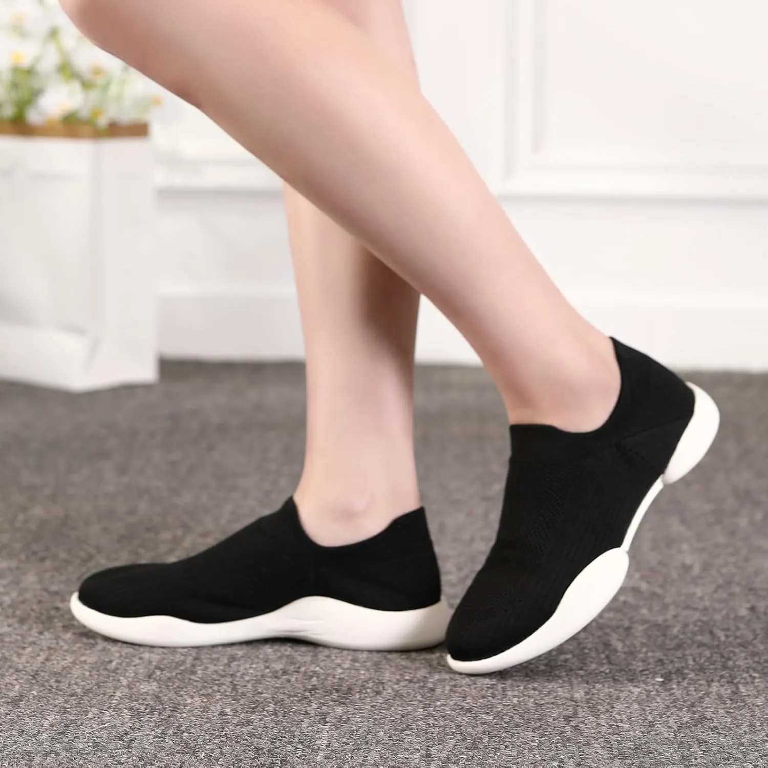HIPPOSEUS Women's Knitted Jazz Dance Sneakers Soft Leisure Jogging Shoes,Model SS