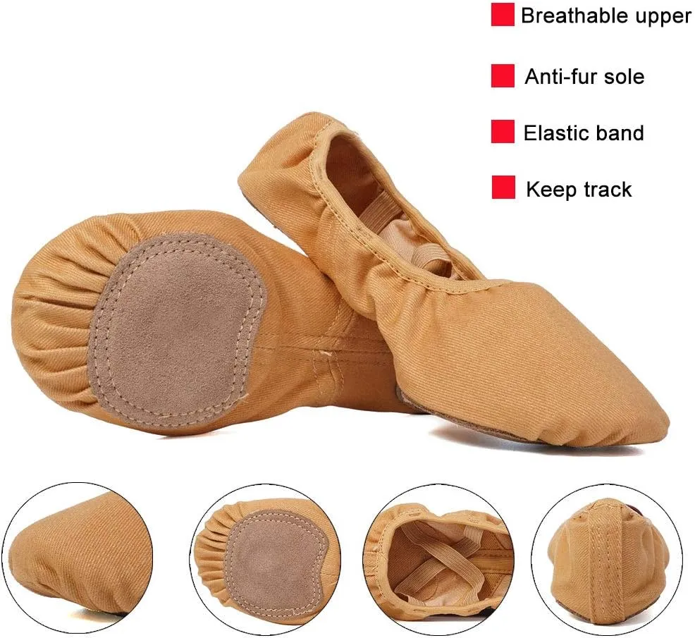 JUODVMP Stretch Canvas Ballet Shoes for Girls/Toddlers/Kids/Women Ballet Slippers Ballet Flats Yoga Dance Shoes,Model TJBL