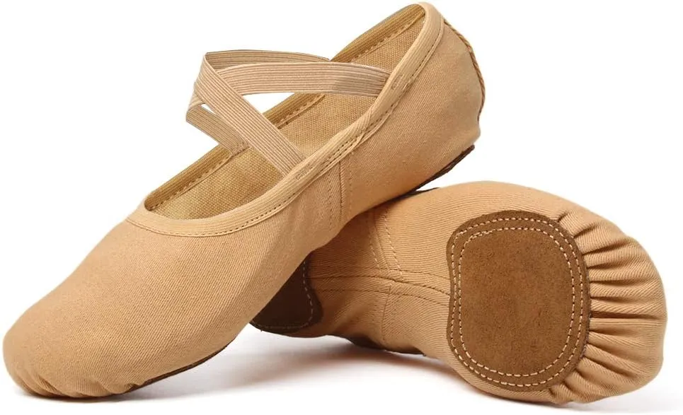 JUODVMP Stretch Canvas Ballet Shoes for Girls/Toddlers/Kids/Women Ballet Slippers Ballet Flats Yoga Dance Shoes,Model TJBL