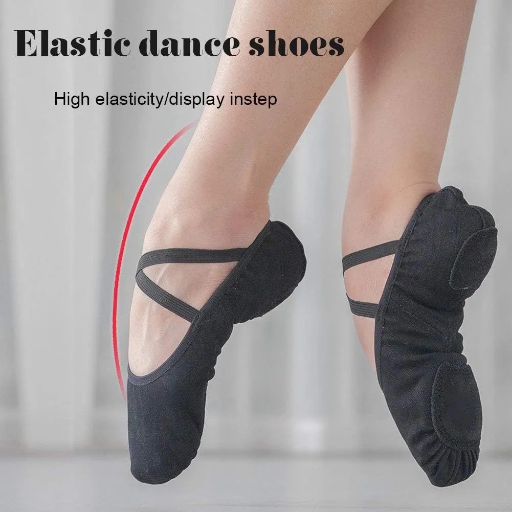 JUODVMP Stretch Canvas Ballet Shoes for Girls/Toddlers/Kids/Women Ballet Slippers Ballet Flats Yoga Dance Shoes,Model TJBL