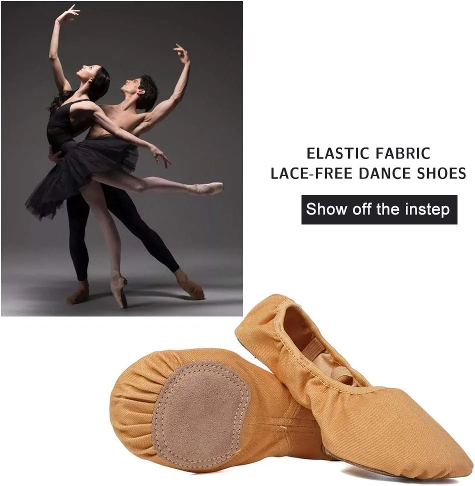 JUODVMP Stretch Canvas Ballet Shoes for Girls/Toddlers/Kids/Women Ballet Slippers Ballet Flats Yoga Dance Shoes,Model TJBL