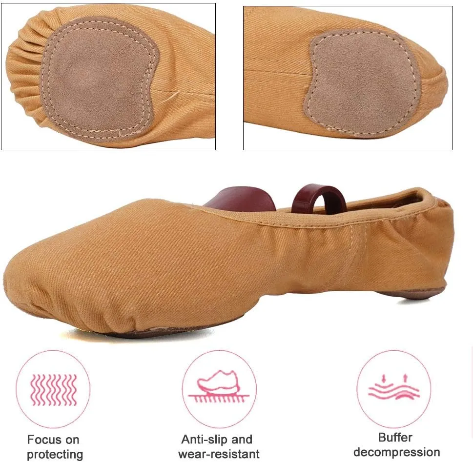 JUODVMP Stretch Canvas Ballet Shoes for Girls/Toddlers/Kids/Women Ballet Slippers Ballet Flats Yoga Dance Shoes,Model TJBL