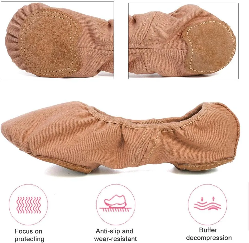 JUODVMP Stretch Canvas Ballet Shoes for Girls/Toddlers/Kids/Women Ballet Slippers Ballet Flats Yoga Dance Shoes,Model TJBL