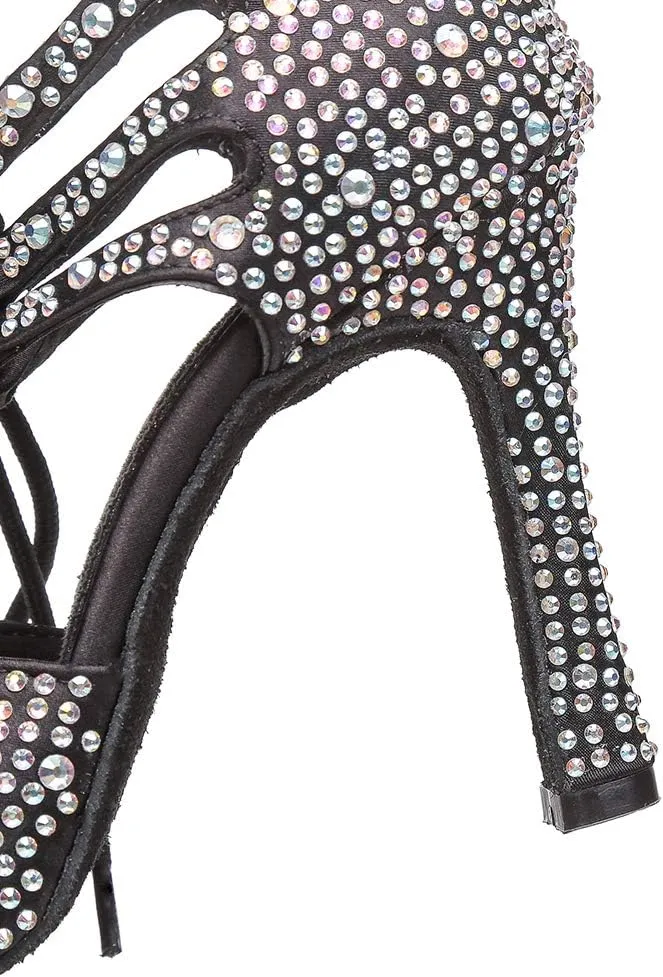 JUODVMP Women's Latin Dance Shoes with Rhinestone Peep Toe Lace Up Ballroom Salsa Tango Practice Performance Dance Shoes,Model YCL452