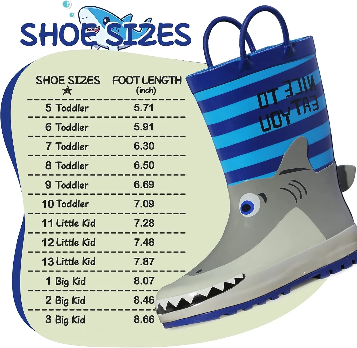K KomForme Kids Rain Boots Waterproof Printed Rubber boots with Handles