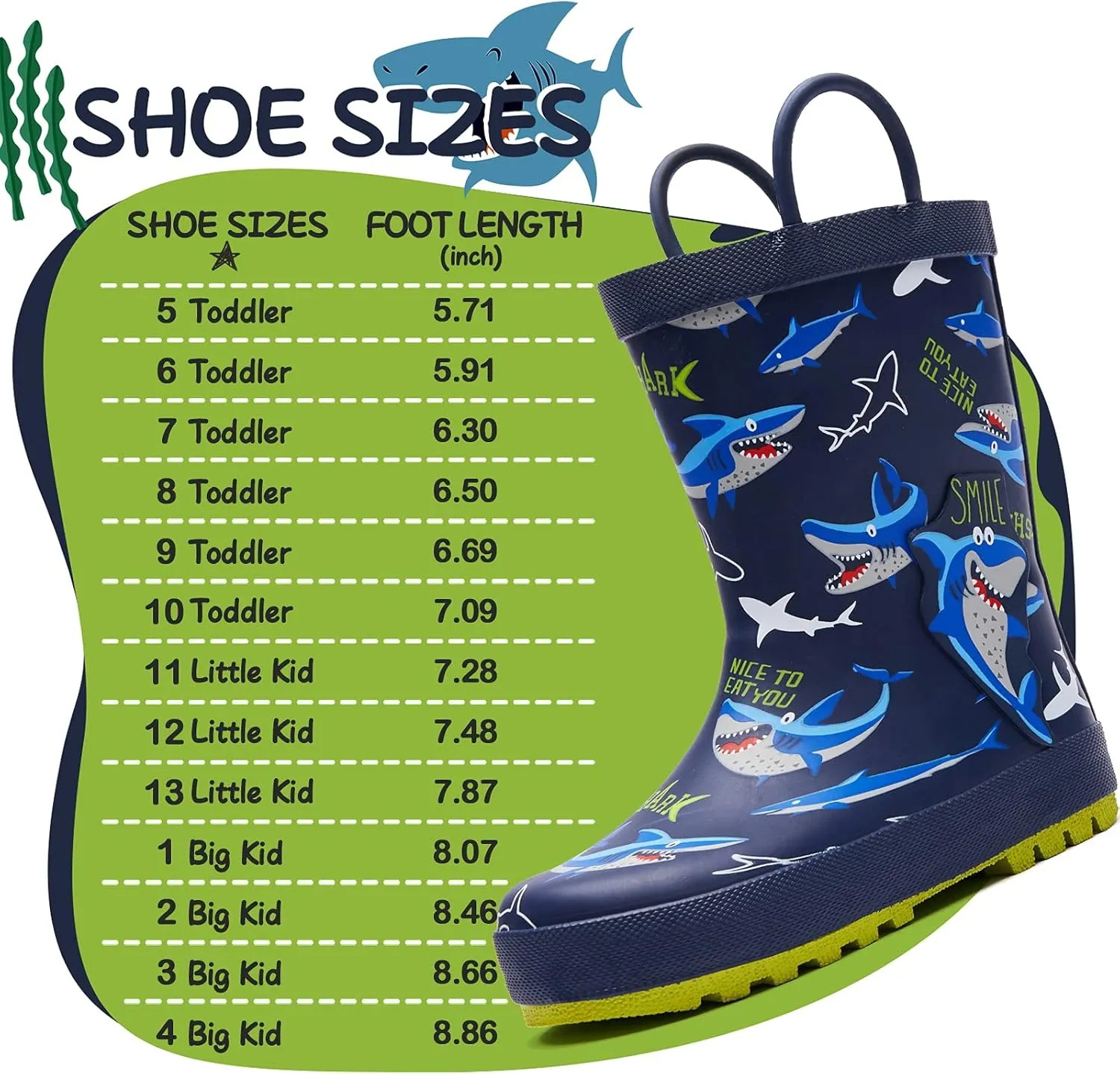 K KomForme Kids Rain Boots Waterproof Printed Rubber boots with Handles
