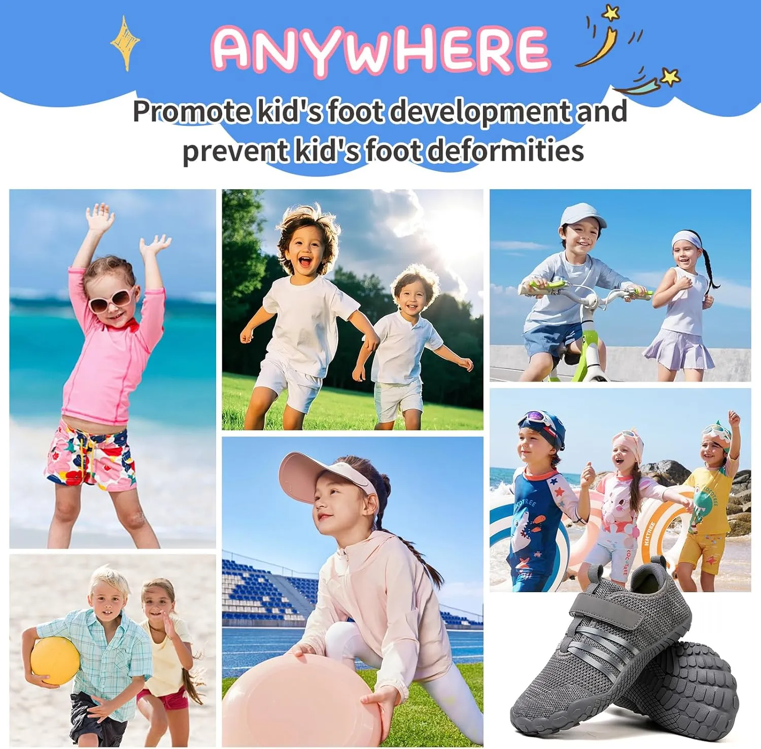 Kids Barefoot Shoes Boys Girls Footwear Toddler Shoes Wide Toe Box Hiking Flexible Zero Drop Sole Minimalist Sneakers Lightweight Breathable Slip On Running Tennis for Indoor Outdoor Little Big Kid