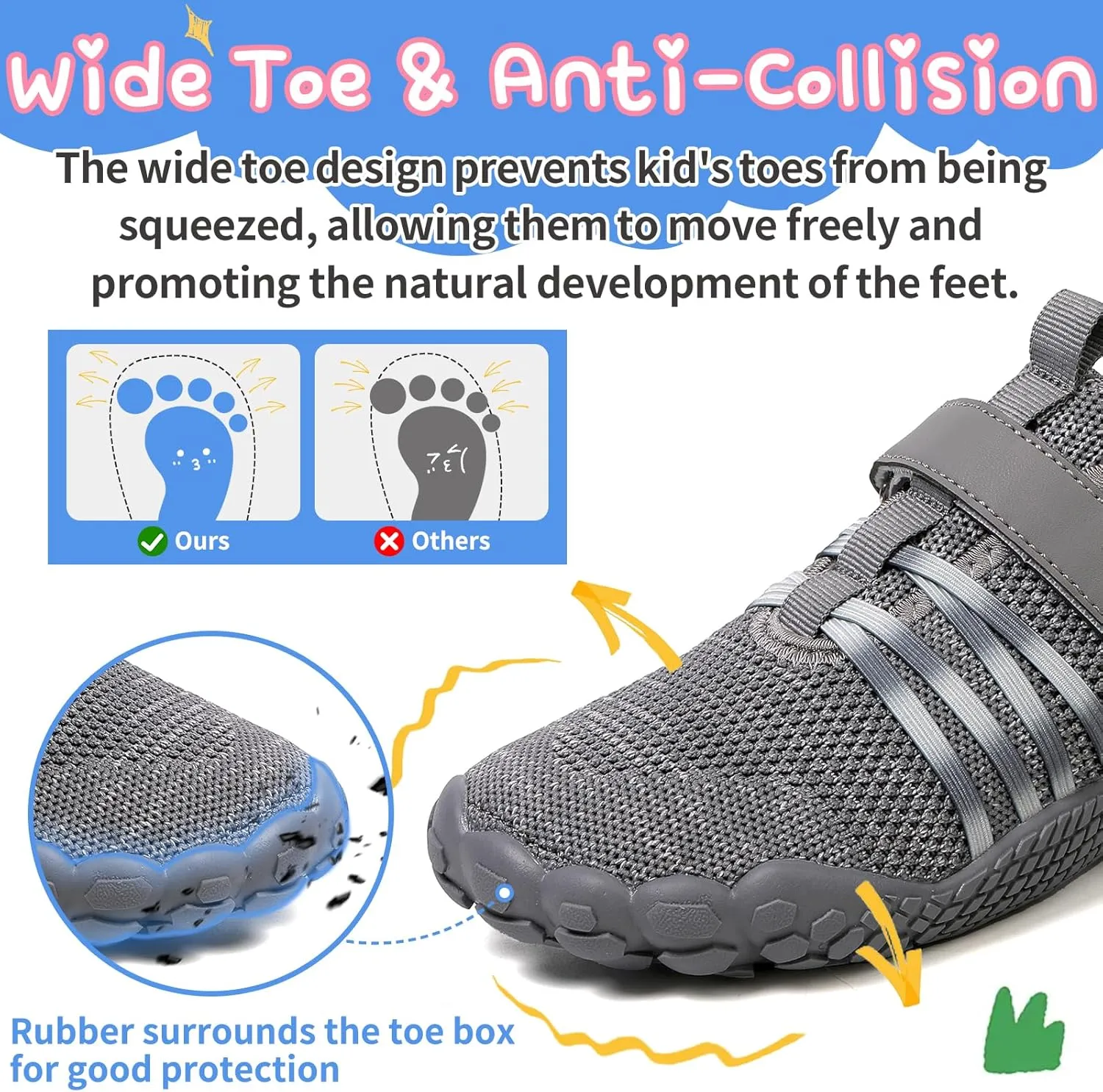 Kids Barefoot Shoes Boys Girls Footwear Toddler Shoes Wide Toe Box Hiking Flexible Zero Drop Sole Minimalist Sneakers Lightweight Breathable Slip On Running Tennis for Indoor Outdoor Little Big Kid