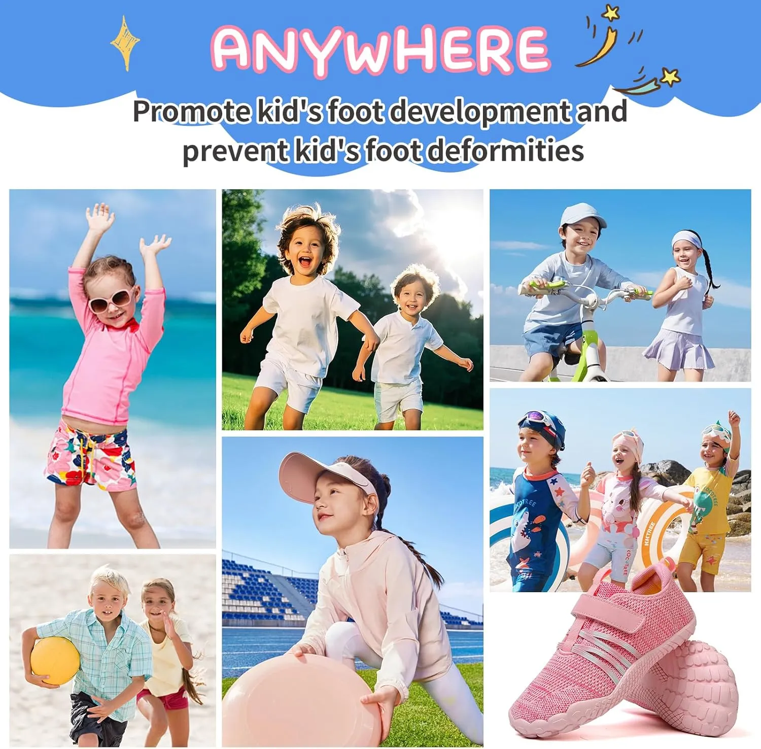Kids Barefoot Shoes Boys Girls Footwear Toddler Shoes Wide Toe Box Hiking Flexible Zero Drop Sole Minimalist Sneakers Lightweight Breathable Slip On Running Tennis for Indoor Outdoor Little Big Kid