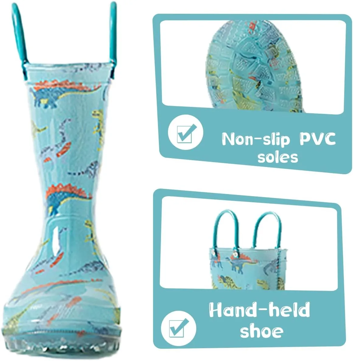 Kids Rain Boots, Waterproof Light up Rain Boots with Easy-on Handles for Boys and Girls