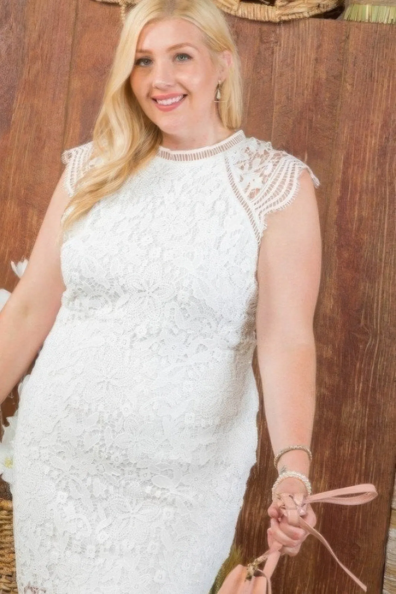 Lace Crochet Mini Raglan Dress With Zipper Back (Plus Size)