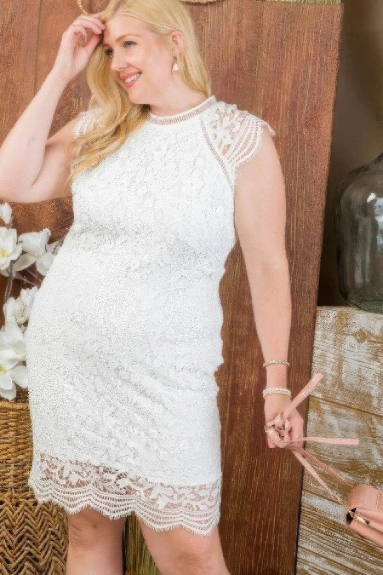 Lace Crochet Mini Raglan Dress With Zipper Back (Plus Size)