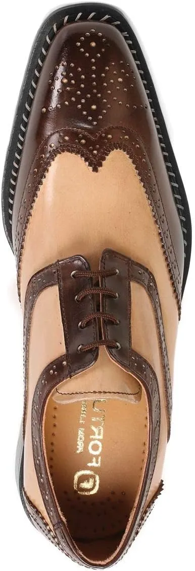 LIBERTYZENO Mens Genuine Leather Adults Wingtip Lace Up Oxford Dress Shoes for Easter Gift