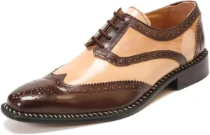 LIBERTYZENO Mens Genuine Leather Adults Wingtip Lace Up Oxford Dress Shoes for Easter Gift
