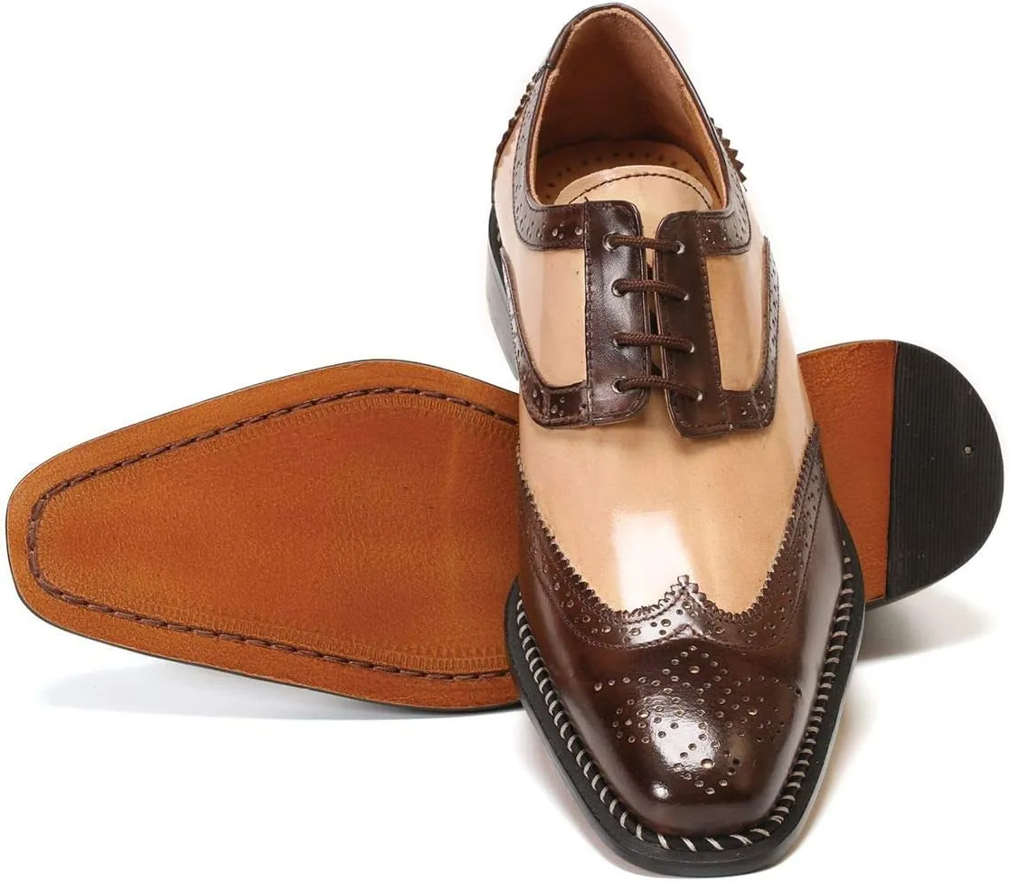 LIBERTYZENO Mens Genuine Leather Adults Wingtip Lace Up Oxford Dress Shoes for Easter Gift