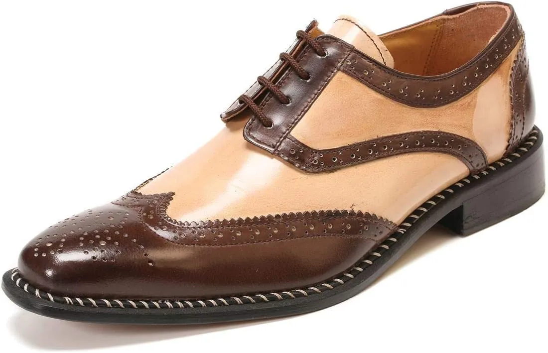 LIBERTYZENO Mens Genuine Leather Adults Wingtip Lace Up Oxford Dress Shoes for Easter Gift
