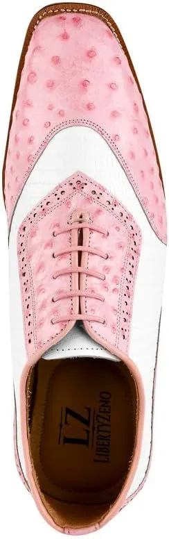 LIBERTYZENO Mens Ostrich Print Genuine Leather Adults Oxford Lace Up Dress Shoes for Prom Graduation