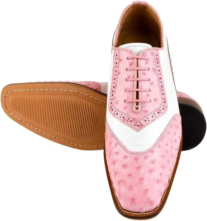 LIBERTYZENO Mens Ostrich Print Genuine Leather Adults Oxford Lace Up Dress Shoes for Prom Graduation