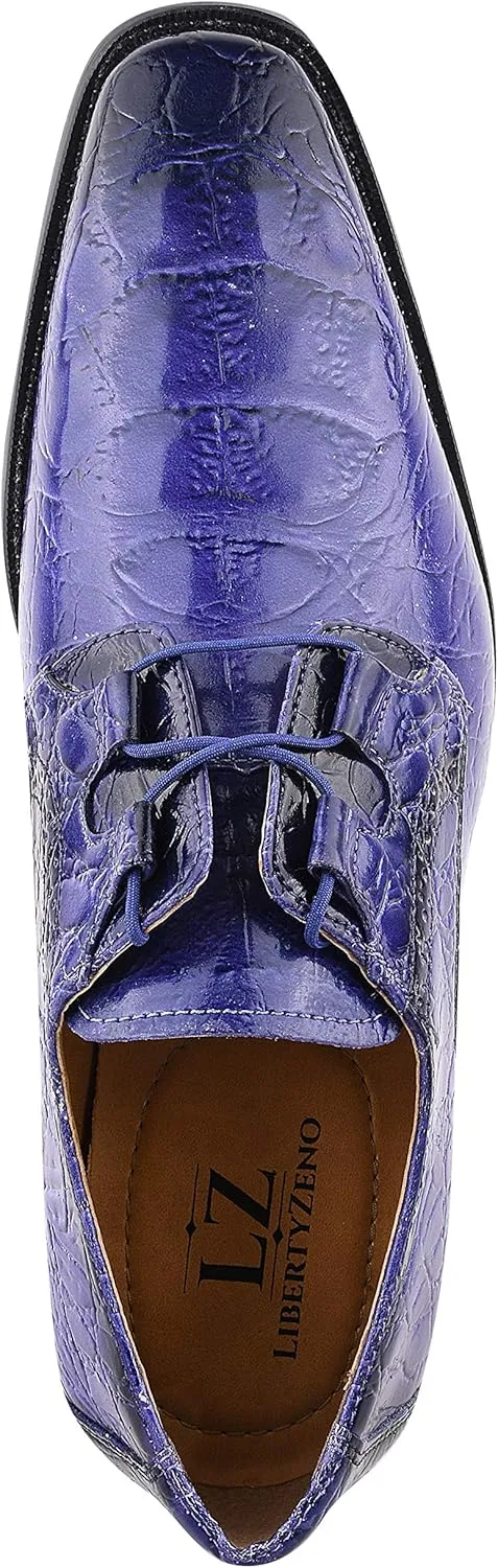 LIBERTYZENO Mens Plain & Animal Print Purple Genuine Leather Adults Slip On & Lace Up Oxford Dress Shoes/Prom Shoes for Easter Gift