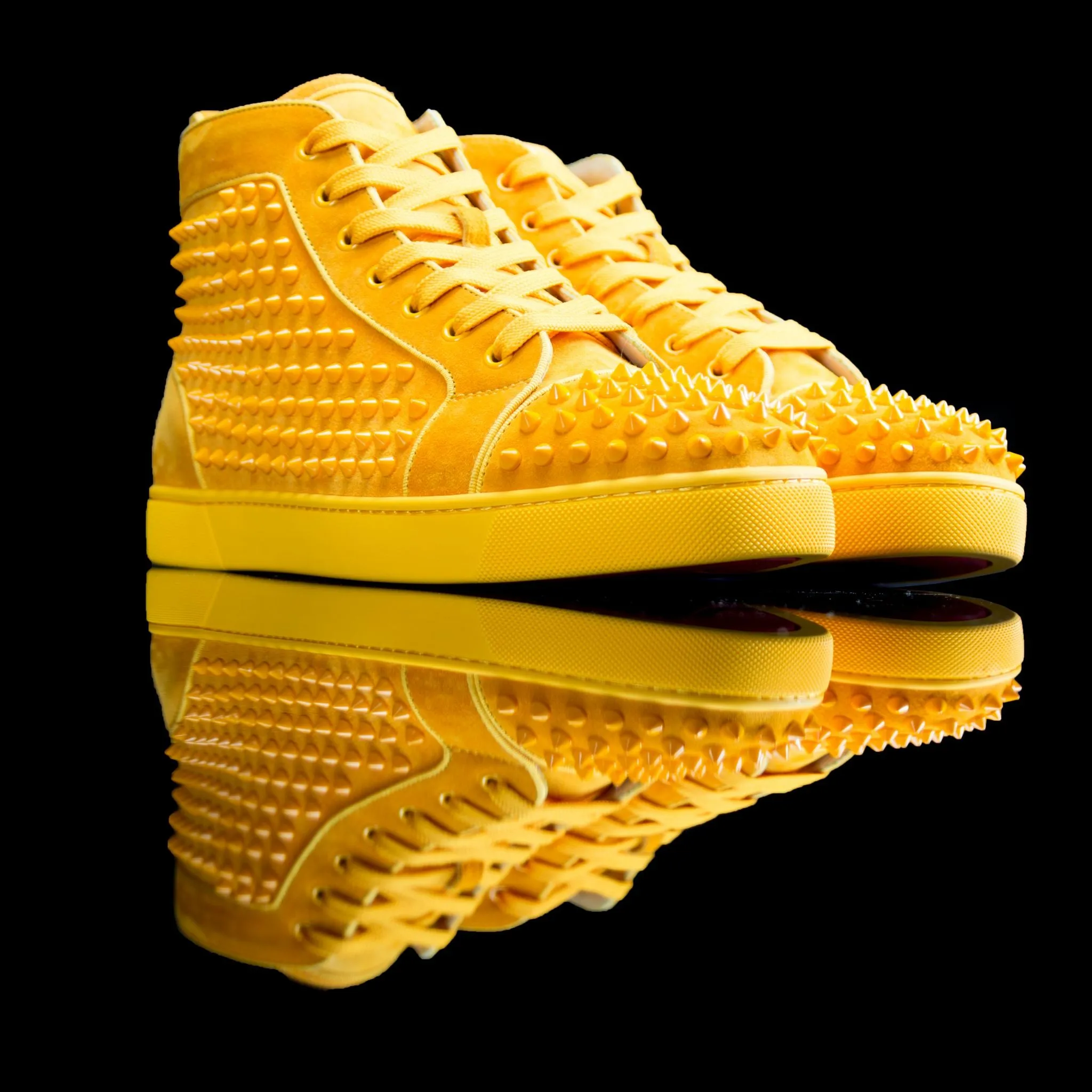 Louis Flat Spikes Suede Yellow