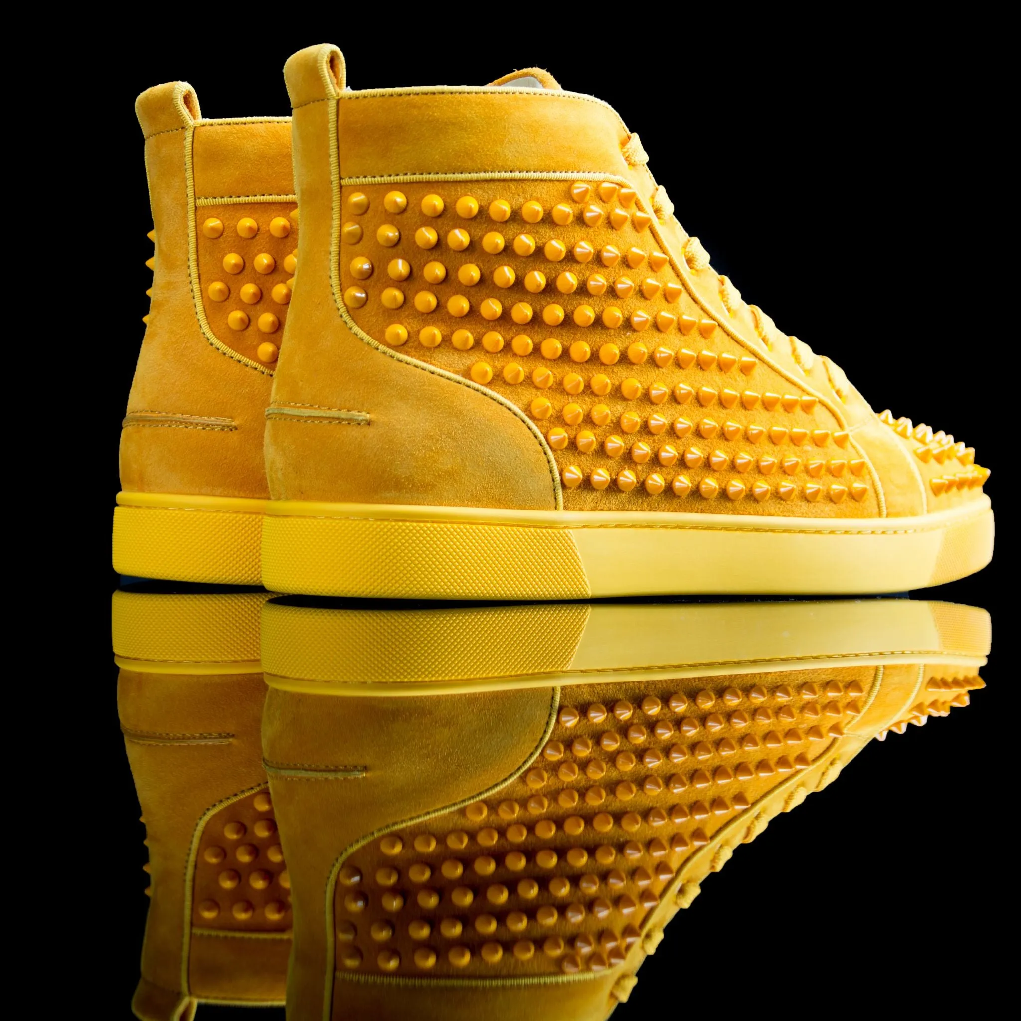 Louis Flat Spikes Suede Yellow