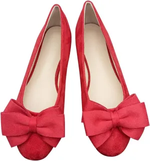 LUXINYU Women Round Toe Suede Ballet Flats with Cute Bowknot Elegant Slip on Soft Support Daily Walking Shoes Dress Shoes Office Shoes