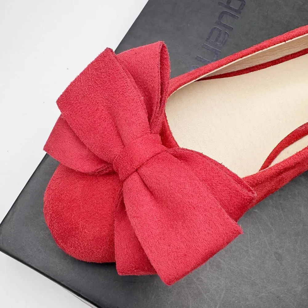 LUXINYU Women Round Toe Suede Ballet Flats with Cute Bowknot Elegant Slip on Soft Support Daily Walking Shoes Dress Shoes Office Shoes