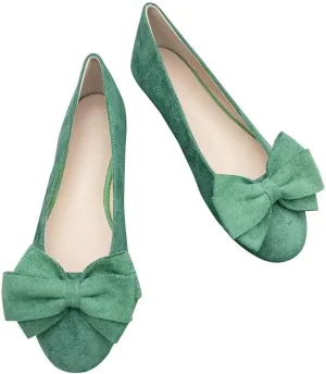 LUXINYU Women Round Toe Suede Ballet Flats with Cute Bowknot Elegant Slip on Soft Support Daily Walking Shoes Dress Shoes Office Shoes