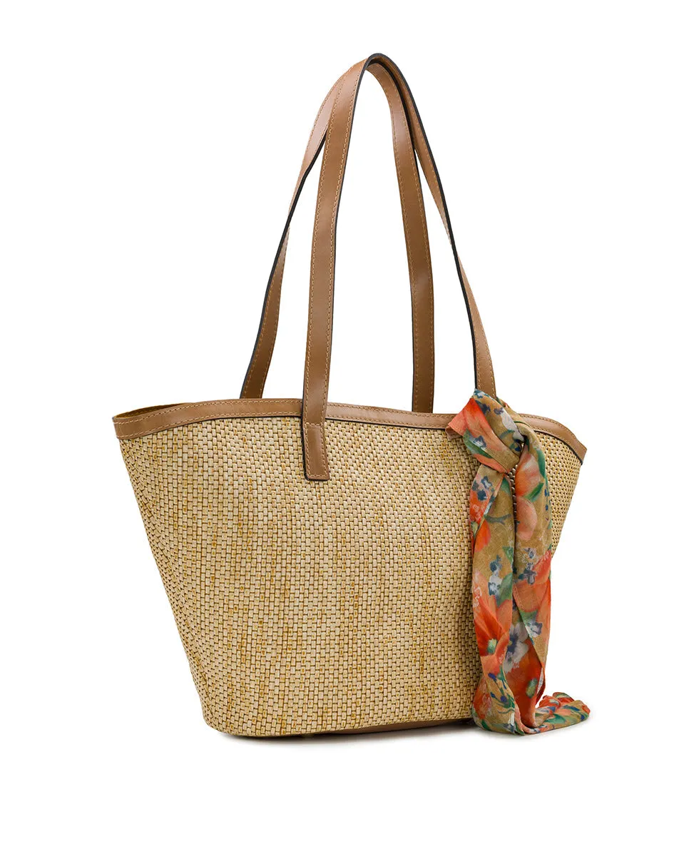 Marconia Tote with Apricot Blossoms Scarf - Burnished Woven