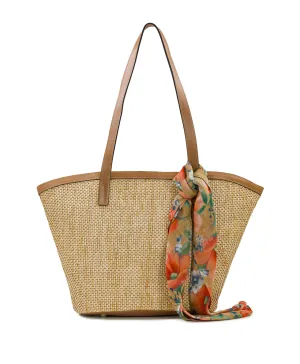 Marconia Tote with Apricot Blossoms Scarf - Burnished Woven