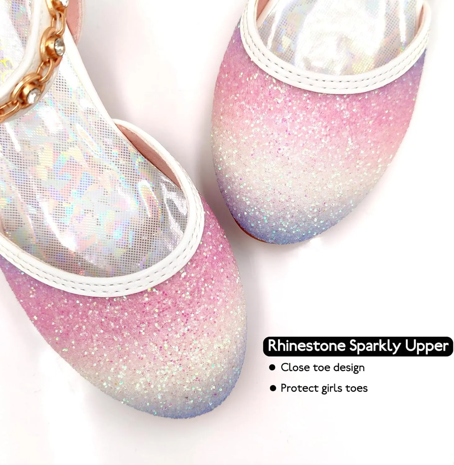 Mei MACLEOD Girls Dress Shoes Low Heel Princess Heels Sparkly with Pearl Bowknot for Wedding Party