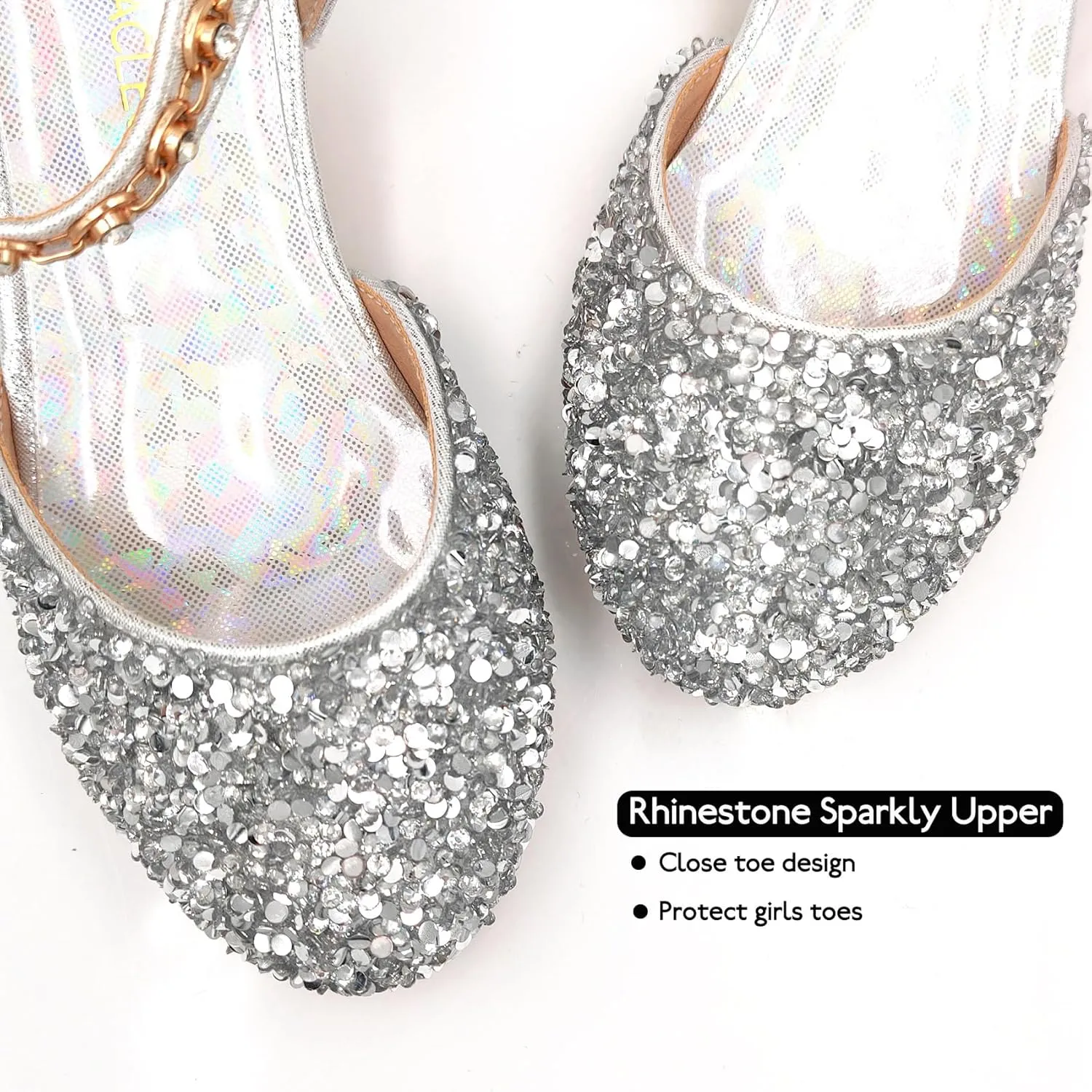 Mei MACLEOD Girls Dress Shoes Low Heel Princess Heels Sparkly with Pearl Bowknot for Wedding Party