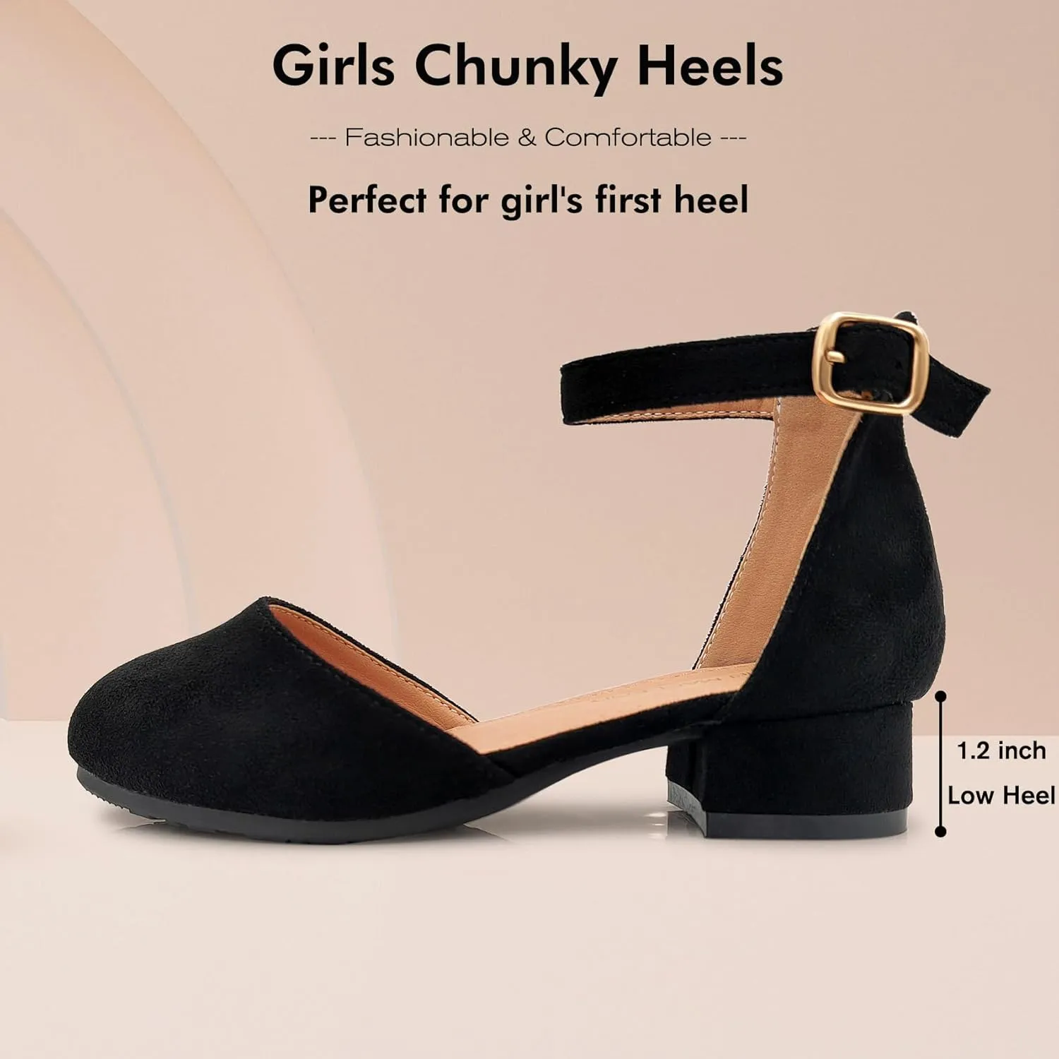 Mei MACLEOD Girls Dress Shoes Sparkly Princess Low Heel Shoes Chunky Heels with Ankle Strap for Wedding Holiday Party