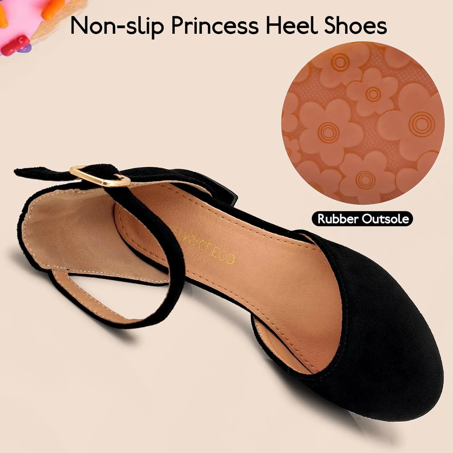Mei MACLEOD Girls Dress Shoes Sparkly Princess Low Heel Shoes Chunky Heels with Ankle Strap for Wedding Holiday Party