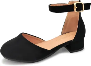 Mei MACLEOD Girls Dress Shoes Sparkly Princess Low Heel Shoes Chunky Heels with Ankle Strap for Wedding Holiday Party