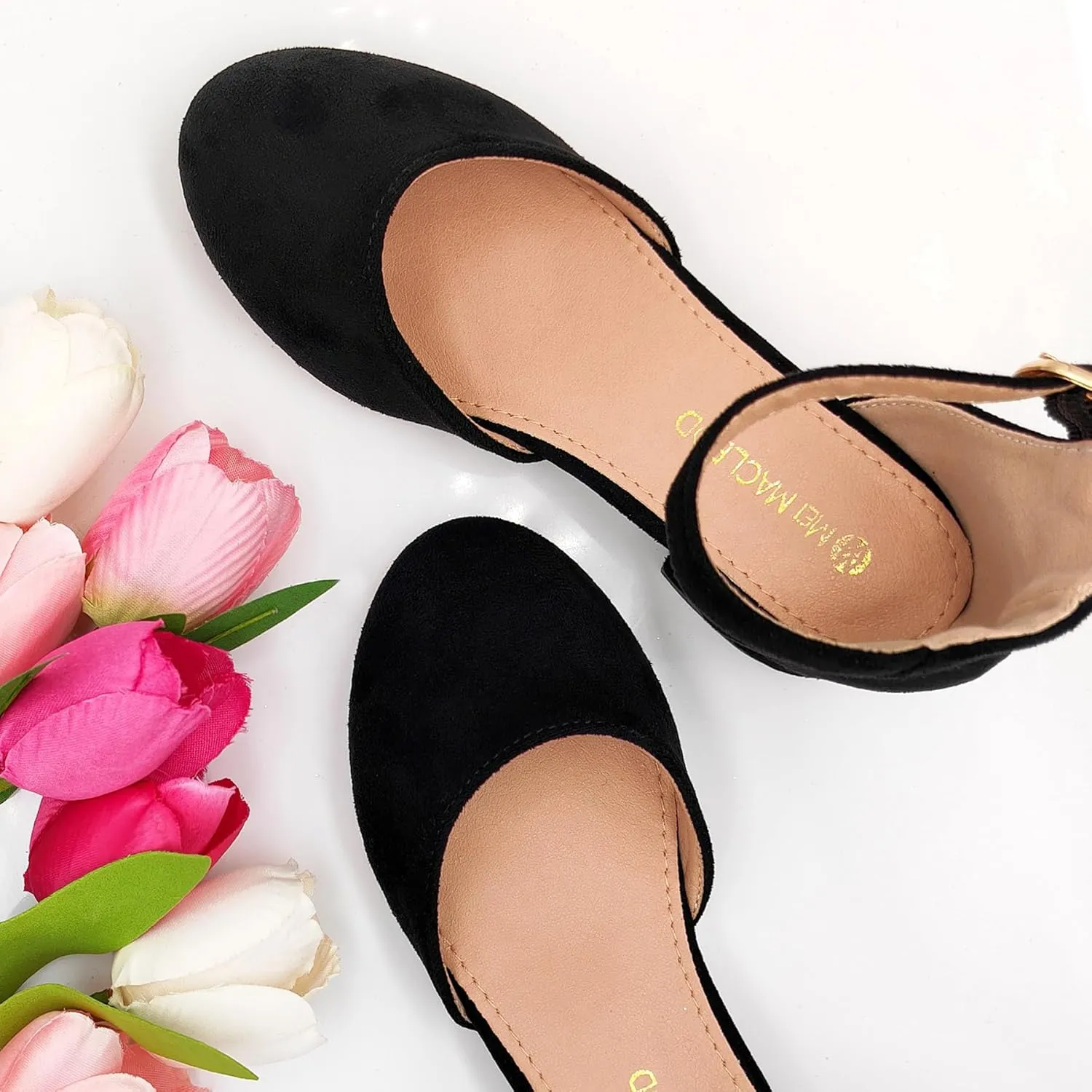 Mei MACLEOD Girls Dress Shoes Sparkly Princess Low Heel Shoes Chunky Heels with Ankle Strap for Wedding Holiday Party