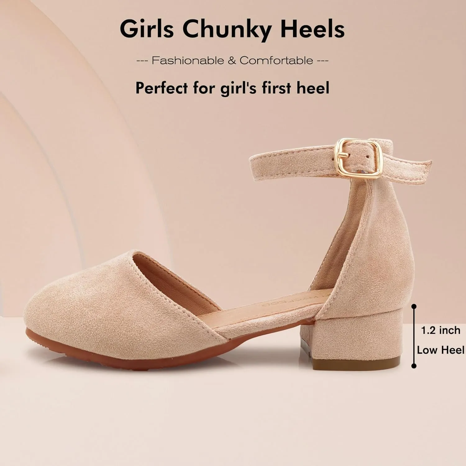 Mei MACLEOD Girls Dress Shoes Sparkly Princess Low Heel Shoes Chunky Heels with Ankle Strap for Wedding Holiday Party