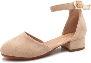 Mei MACLEOD Girls Dress Shoes Sparkly Princess Low Heel Shoes Chunky Heels with Ankle Strap for Wedding Holiday Party