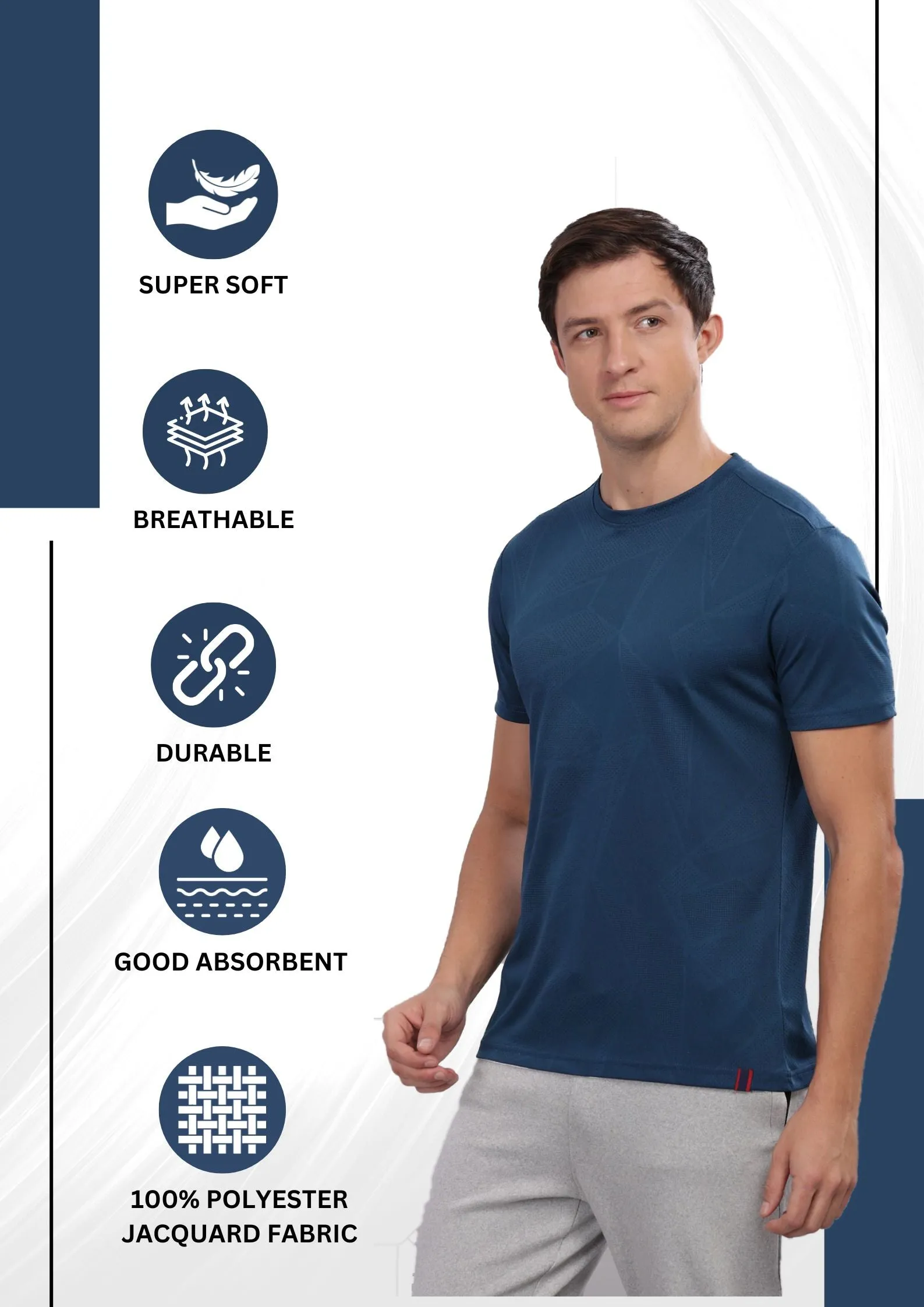 Men's Round Neck Super Smooth Self Design Wrinkle Resistant T shirt