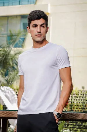 Men's Round Neck Super Smooth Self Design Wrinkle Resistant T shirt