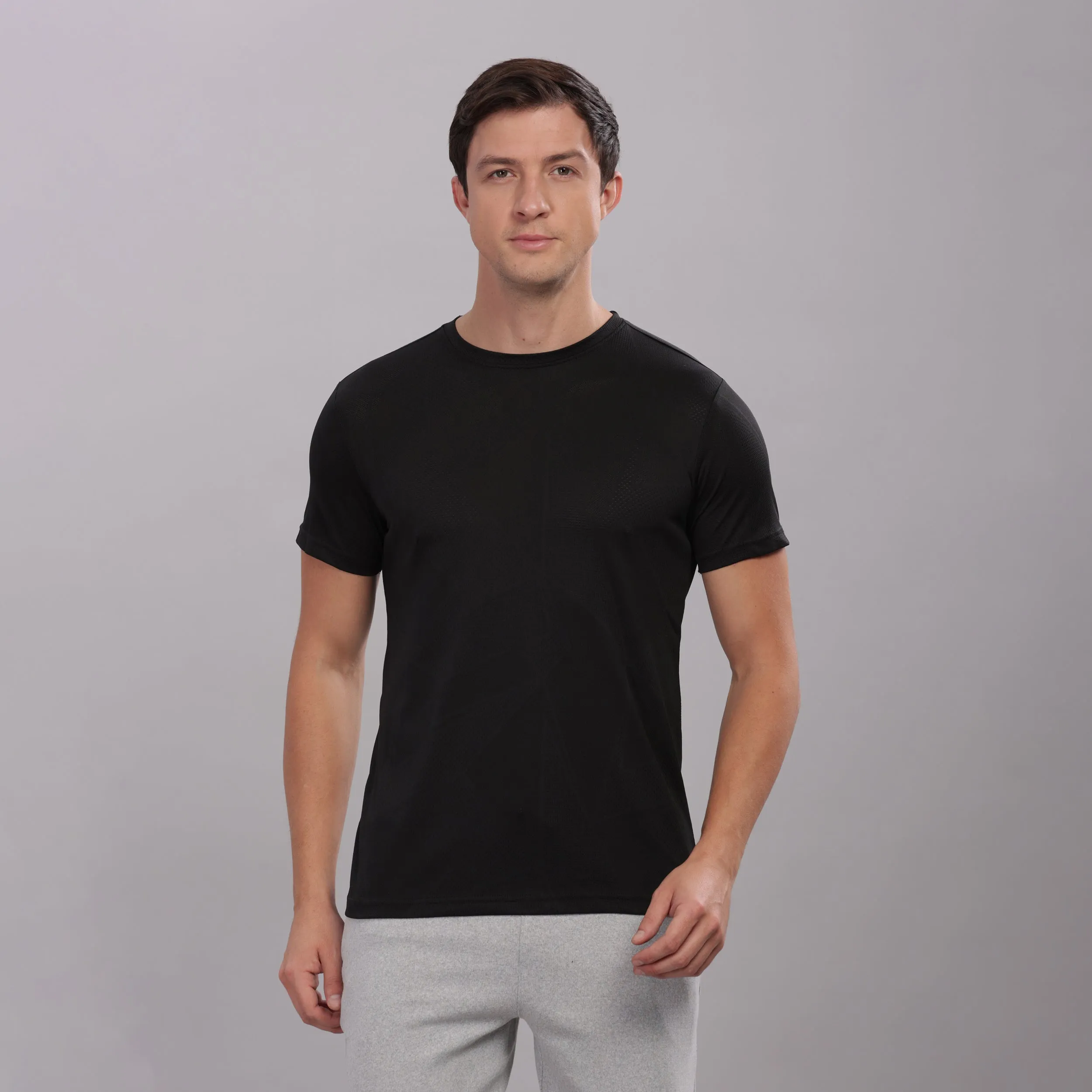 Men's Round Neck Super Smooth Self Design Wrinkle Resistant T shirt