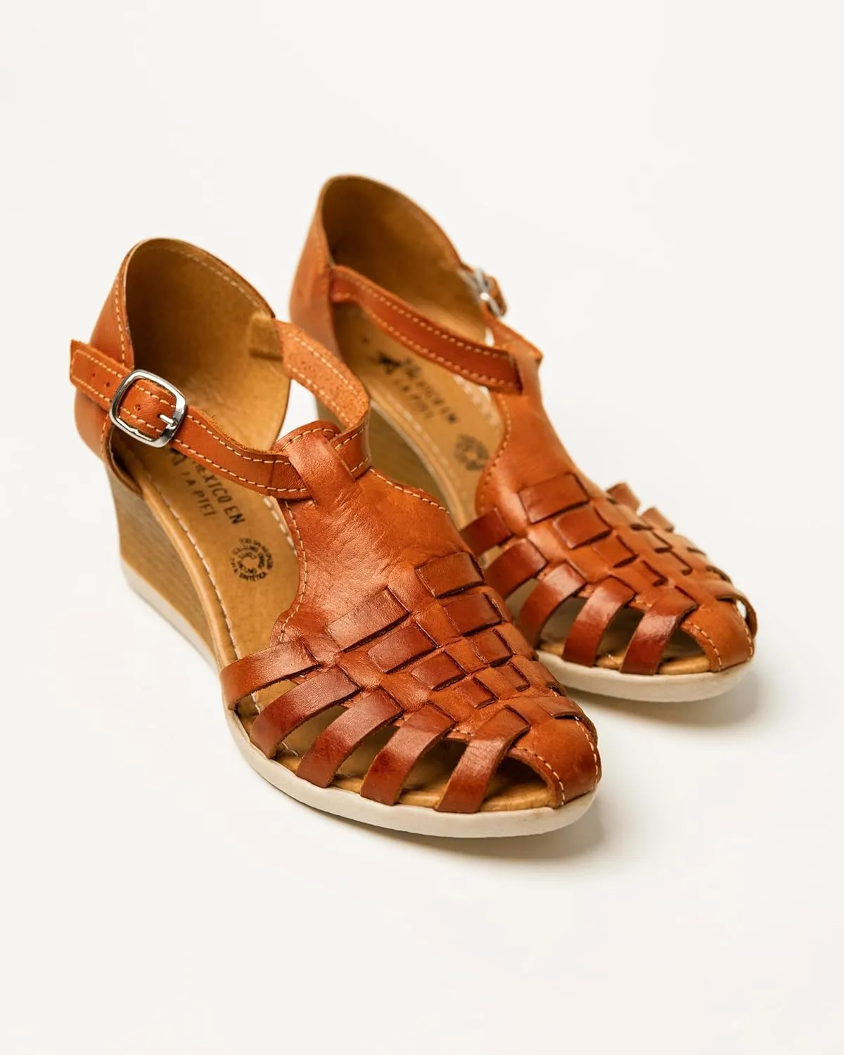 Mexico en la Piel Women's Huarache Sandals - Genuine Leather, Closed Toe, Wedge Heel 2.5 Inches, Handmade in Mexico - Available in 3 Unique Designs with Slip-On & Ankle Strap Options