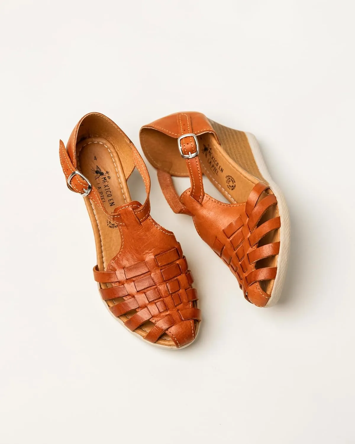 Mexico en la Piel Women's Huarache Sandals - Genuine Leather, Closed Toe, Wedge Heel 2.5 Inches, Handmade in Mexico - Available in 3 Unique Designs with Slip-On & Ankle Strap Options