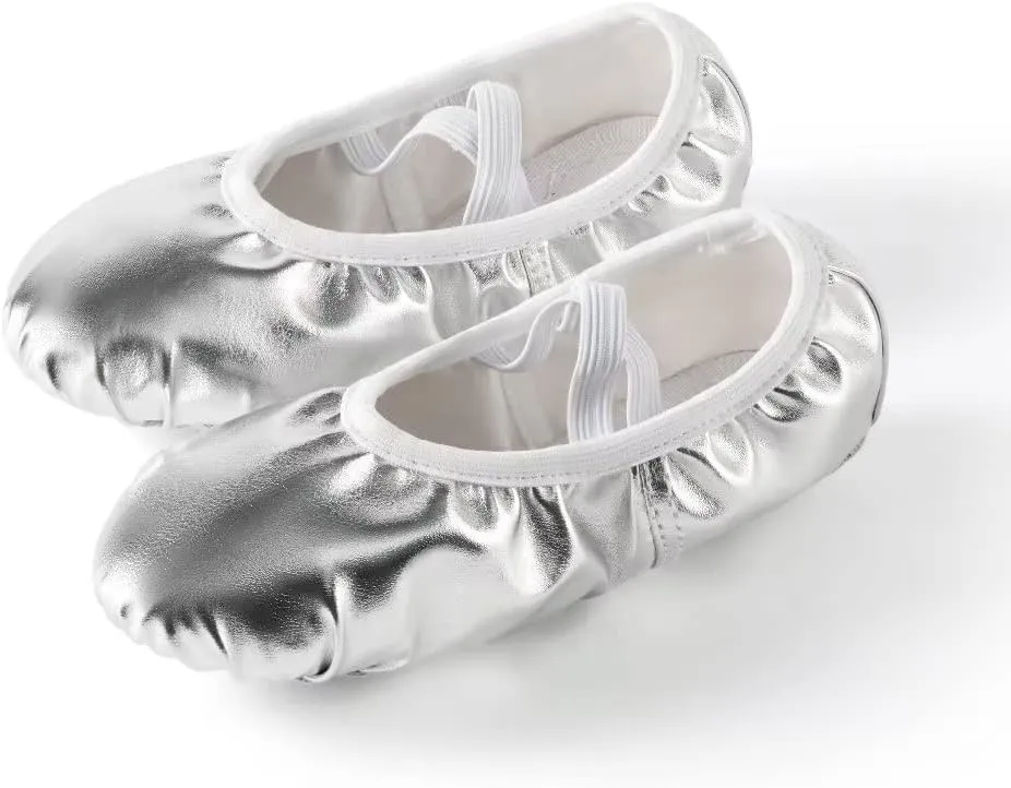 missfiona PU Leather Ballet Shoes Women Belly Slippers Dance Shoes Adult Split-Sole Gymnastics Flat