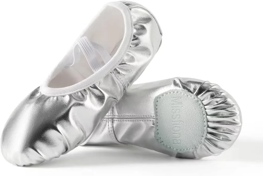 missfiona PU Leather Ballet Shoes Women Belly Slippers Dance Shoes Adult Split-Sole Gymnastics Flat
